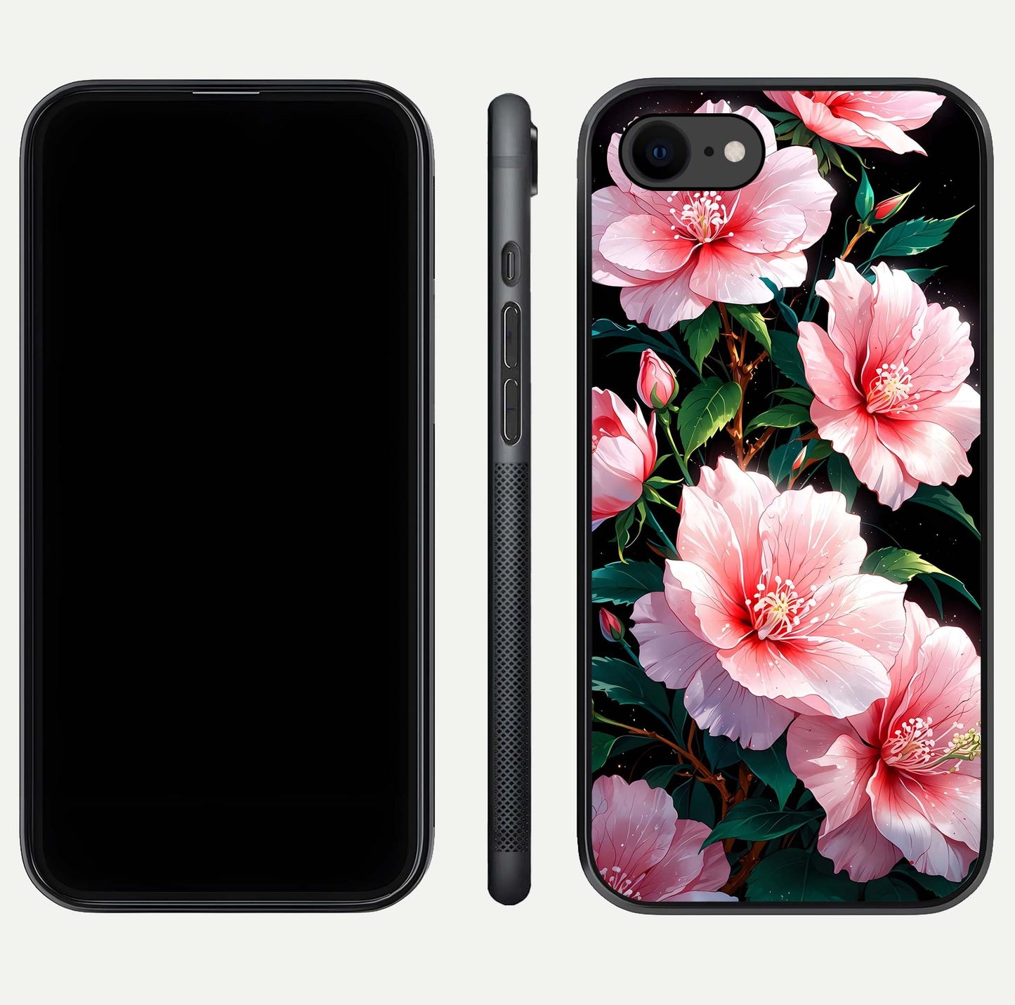 Peach Flower Glass Case for iPhone 8 front & back layout showing elegant floral tones and smooth edges