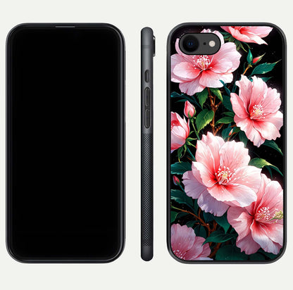 Peach Flower Glass Case for iPhone 8 front & back layout showing elegant floral tones and smooth edges
