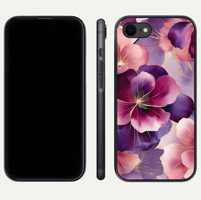 Pink Bouquet Florals Glass Case for iPhone 8 front & back layout highlighting vivid petals and smooth edges