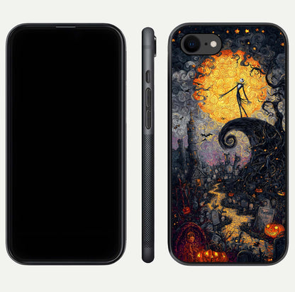Pumpkin Moon Night Glass Case for iPhone 8 front & back layout highlighting festive tones and smooth edges