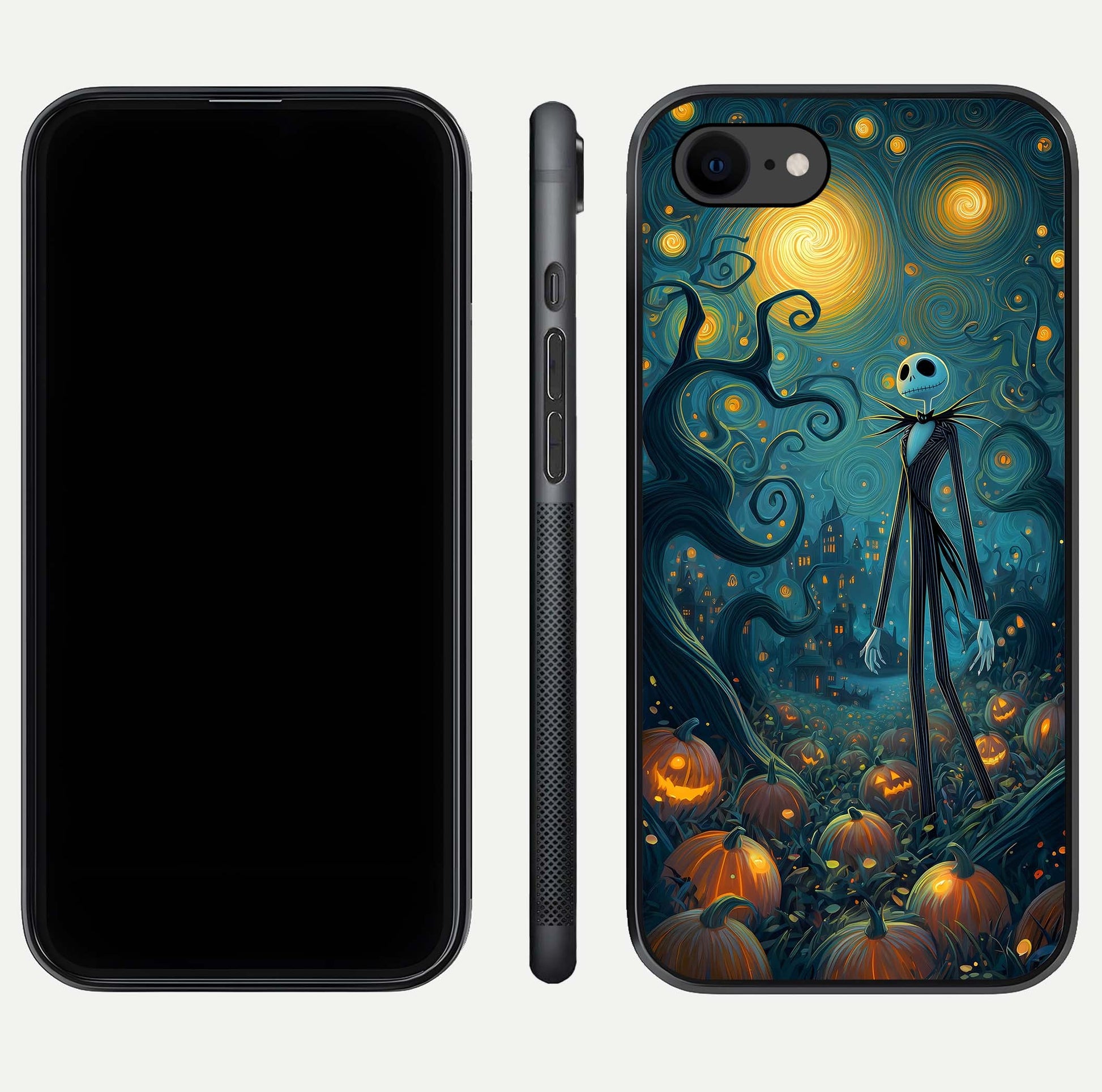 Pumpkin Moonlight Tale Glass Case for iPhone 8 front & back layout showing festive orange tone and edges