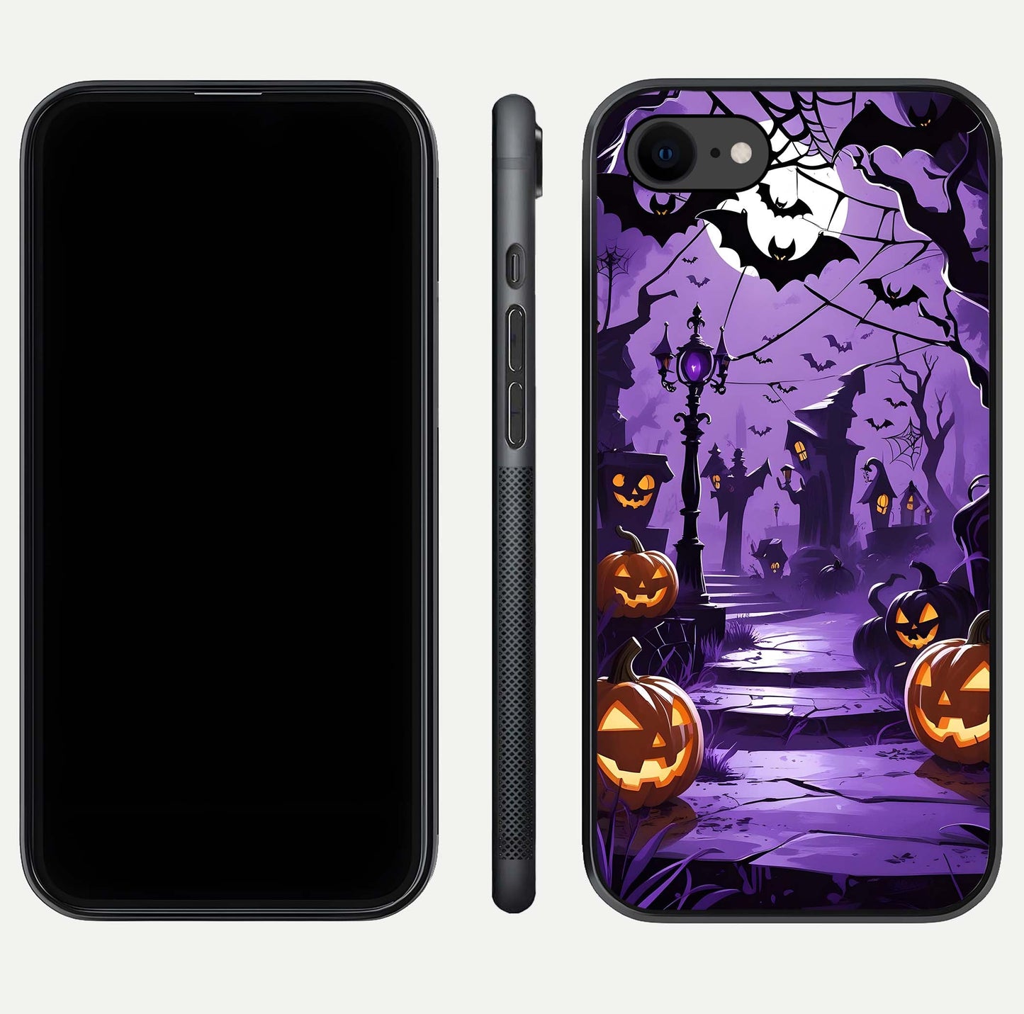 Pumpkin Patch Halloween Glass Case for iPhone 8 front & back layout showing festive Halloween print