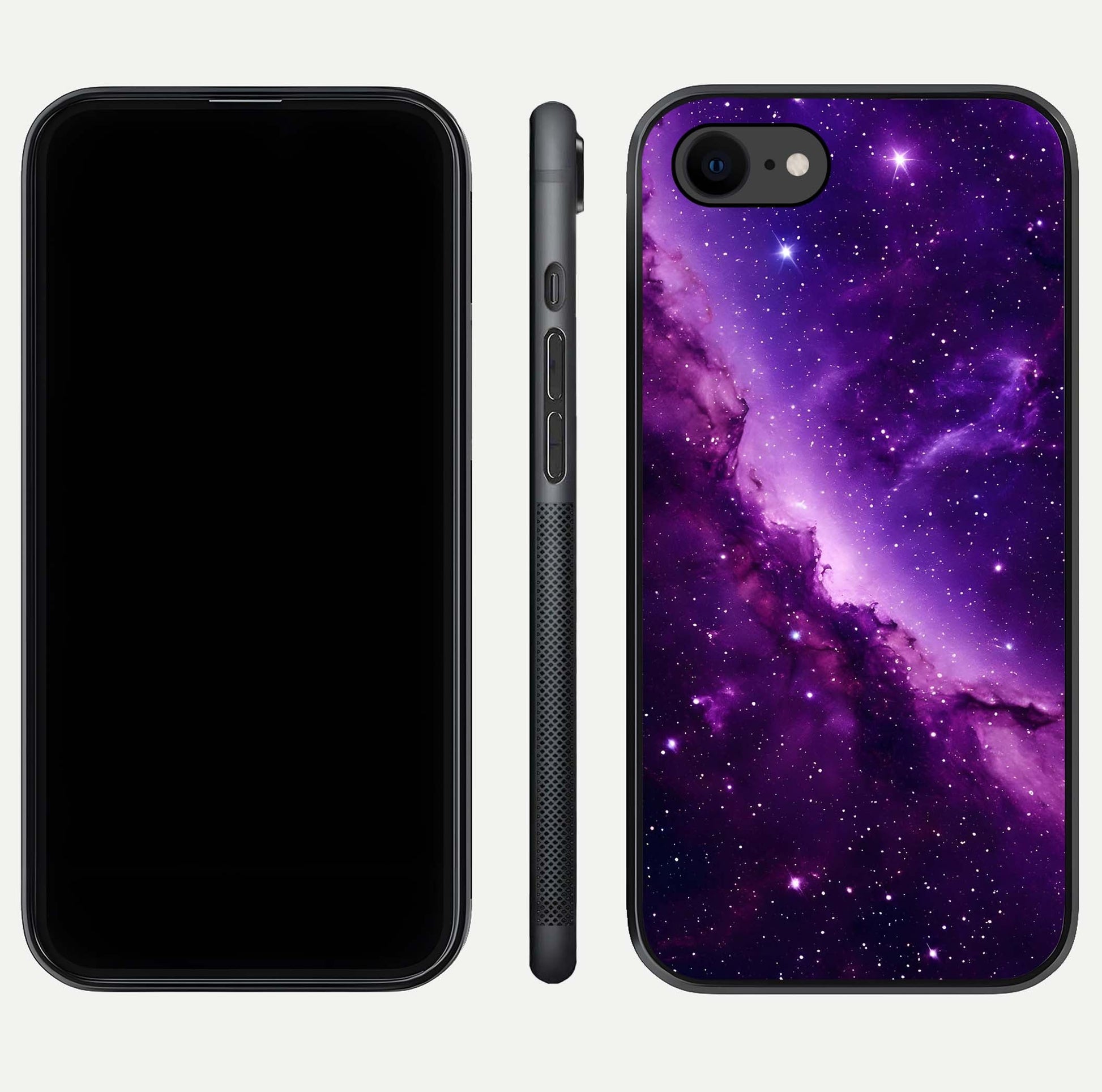 Purple Shade Sky Glass Case for iPhone 8 front & back layout showing HD tones and clean glass edges