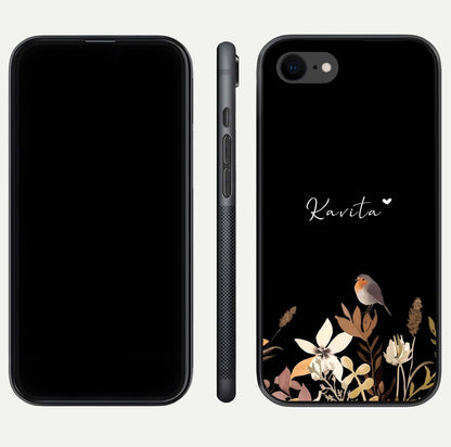 Quiet Garden Tune Custom Name Glass Case for iPhone 8 front & back layout highlighting name area and edges