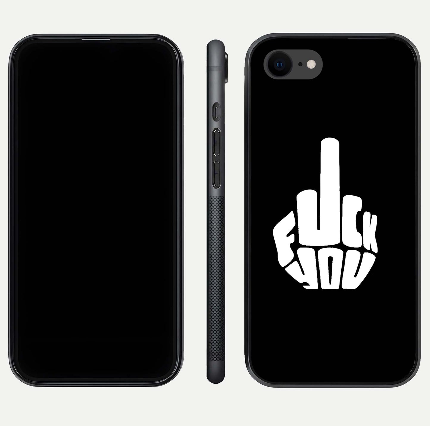 Rebel Mode On Glass Case for iPhone 8 front & back layout showing minimal tone and clean edge fit