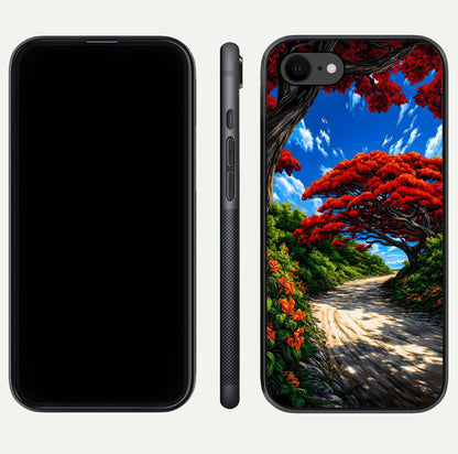 Red Trees Pathway Glass Case for iPhone 8 front & back layout showing scenic tone blend and edges