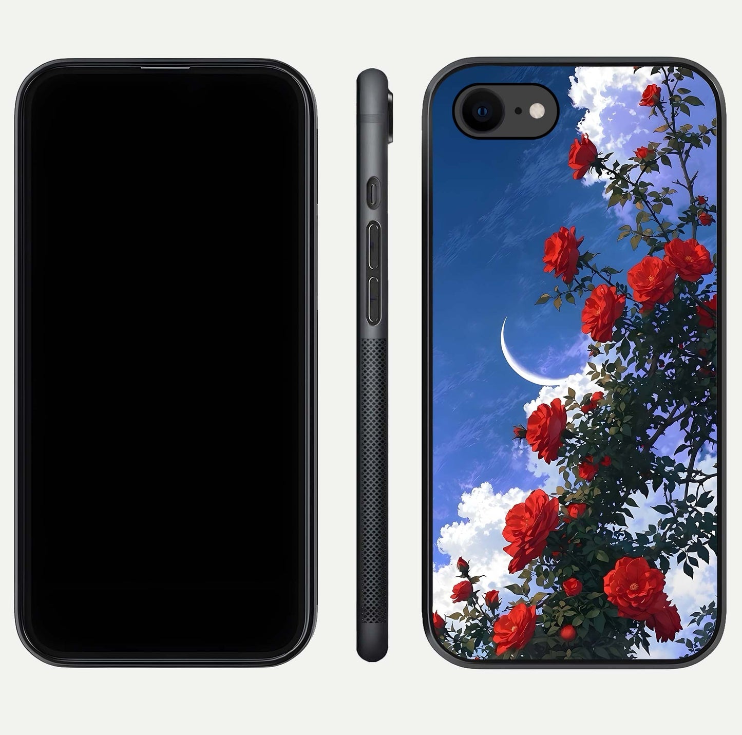 Rose Drift Flowers Glass Case for iPhone 8 front & back layout showing rose gradient tones and edges