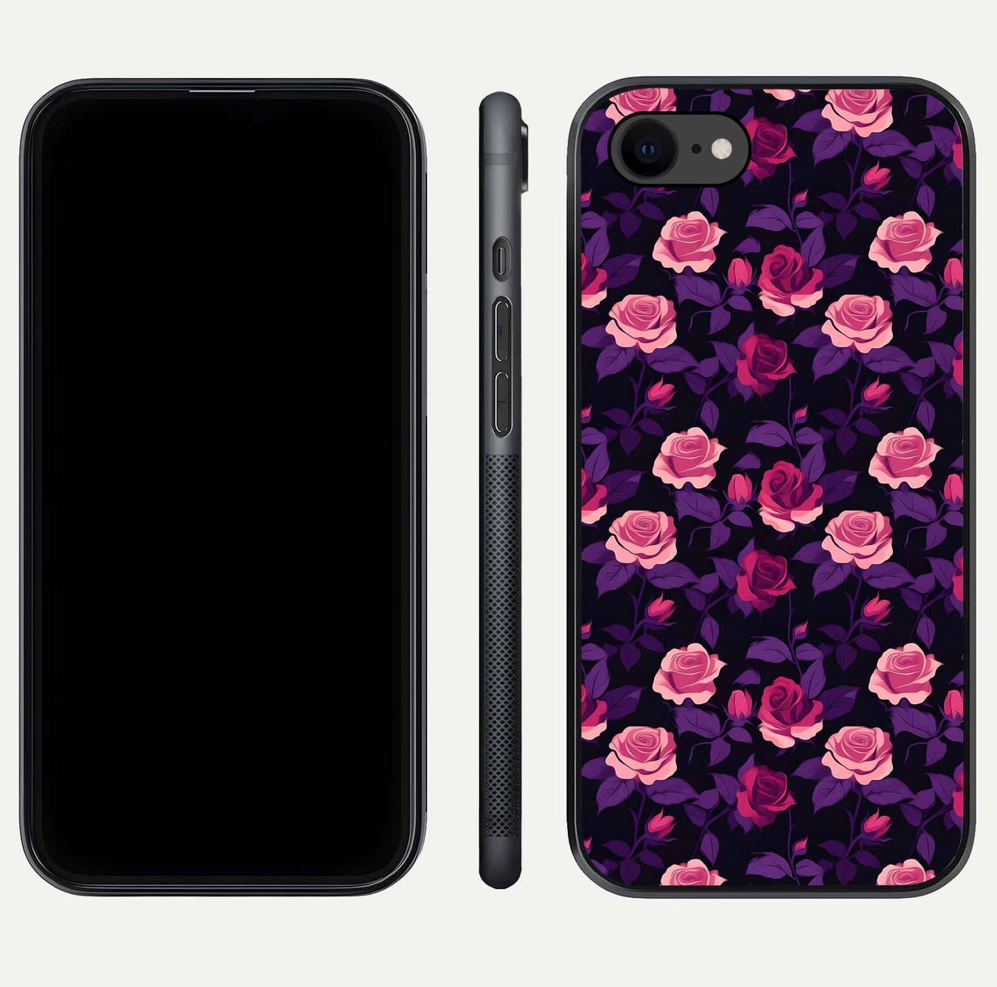 Rose Garden Twilight Glass Case for iPhone 8 front & back layout showing rich twilight tones and edges