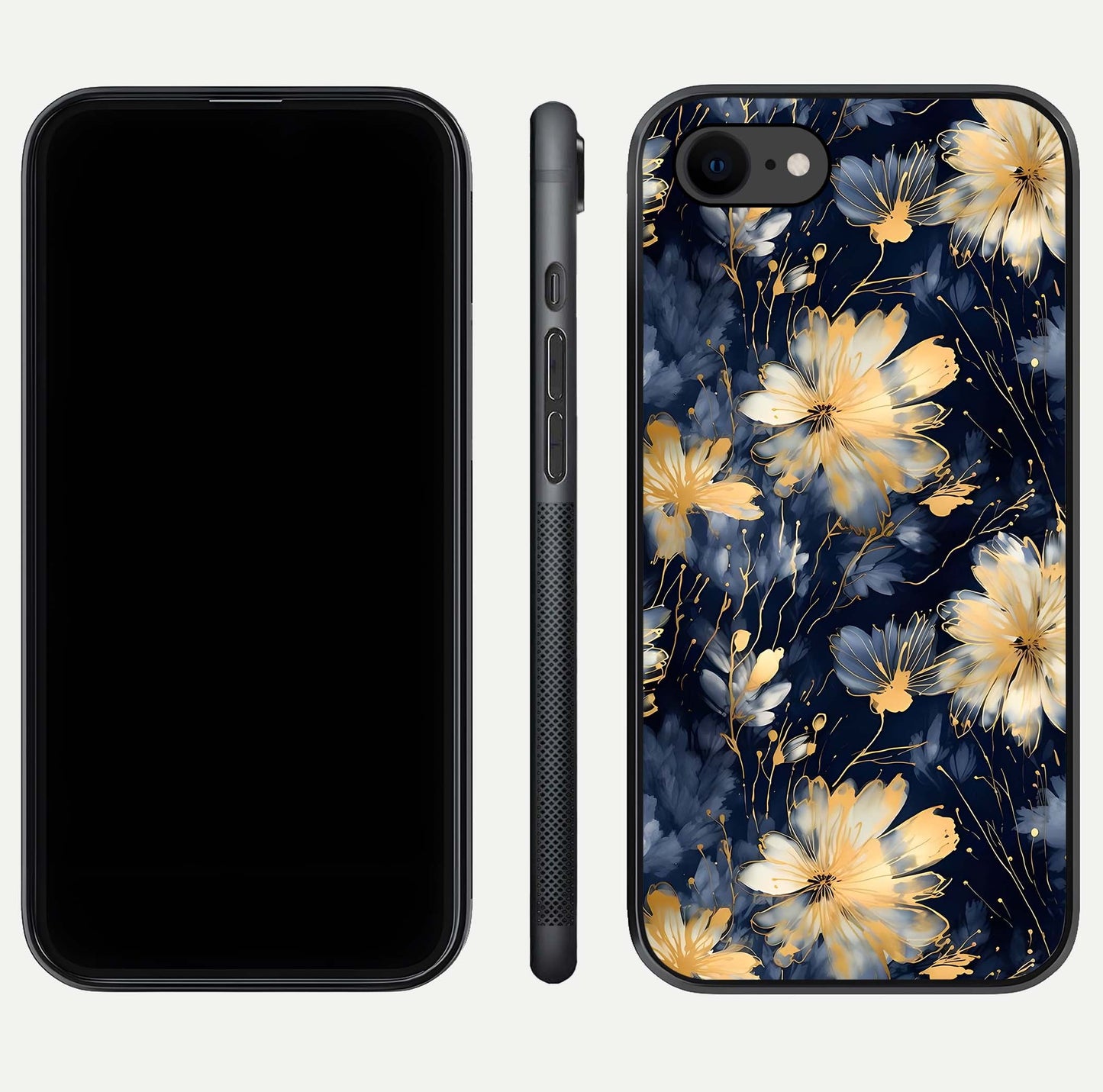 Royal Petal Dream Glass Case for iPhone 8 front & back layout showing floral pattern and clean edge finish