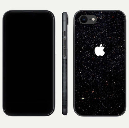 Starry Apple Galaxy Glass Case for iPhone 8 front & back layout showing cosmic tones and sleek edge