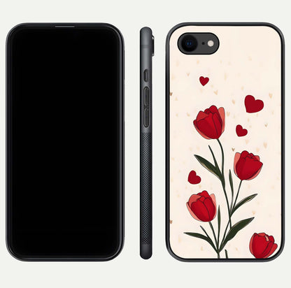 Tulip With Heart Glass Case for iPhone 8 front & back layout showing heart motif and elegant gloss finish