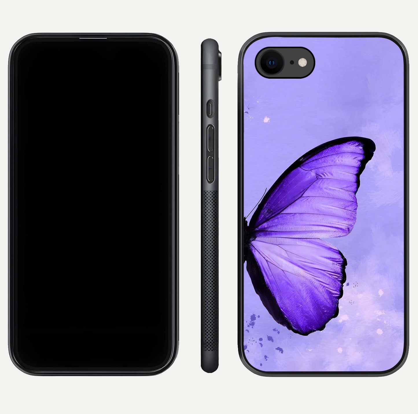 Violet Dream Wing Glass Case for iPhone 8 front & back layout showing violet tones and smooth edges