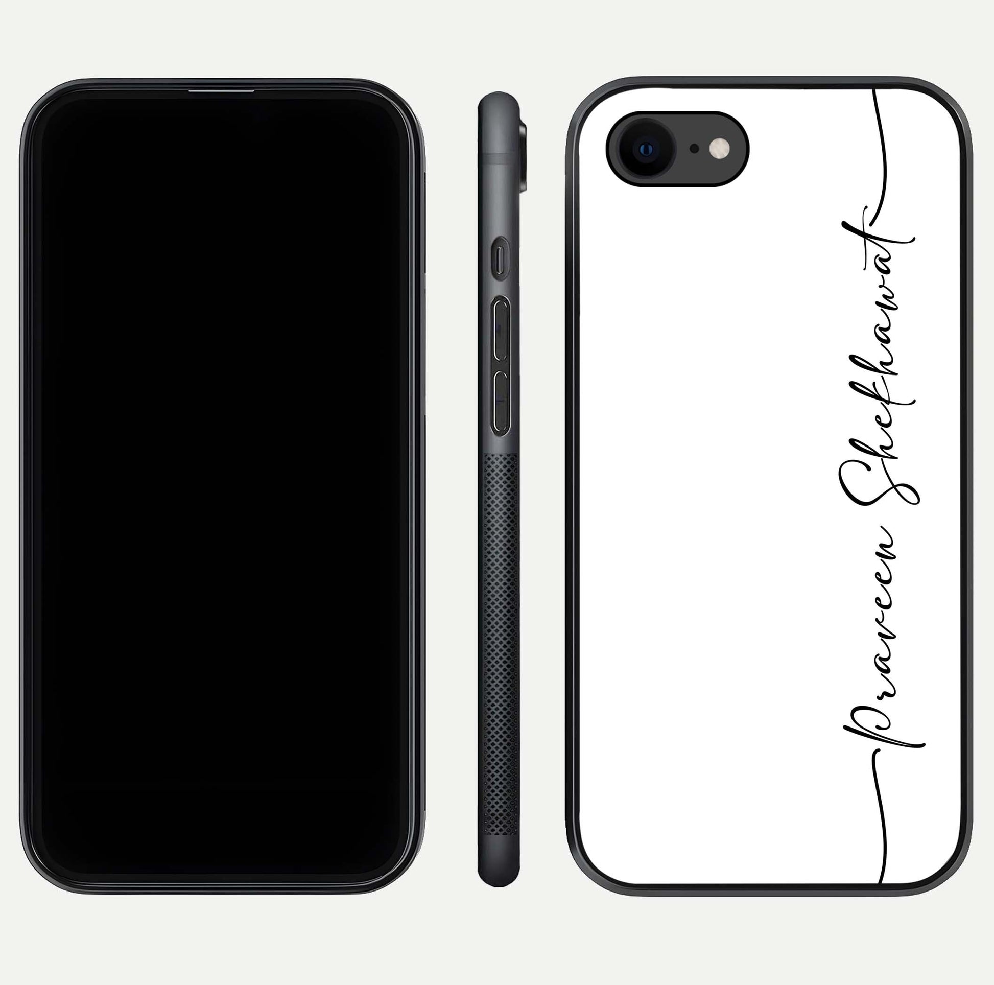 White Tune Custom Name Glass Case for iPhone 8 front & back layout showing clean design and text placement