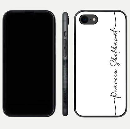 White Tune Custom Name Glass Case for iPhone 8 front & back layout showing clean design and text placement