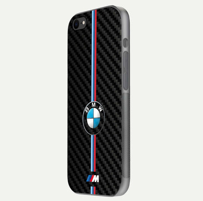 BMW Pattern Glass Case for iPhone 8 side-angle image showing edge finish and luxury car-inspired shine
