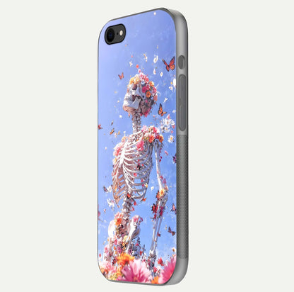 Bloom Beyond Bones Glass Case for iPhone 8 side-angle image highlighting print precision and gloss finish