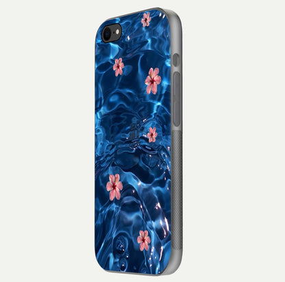 Blooming Water Drift Glass Case for iPhone 8 side-angle image showcasing blossom flow, curved corners, and HD glass gloss