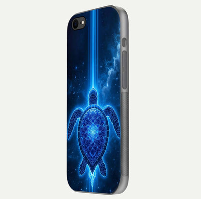 Blue Galaxy Turtle Glass Case for iPhone 8 side-angle photo capturing galaxy shine and smooth edge design