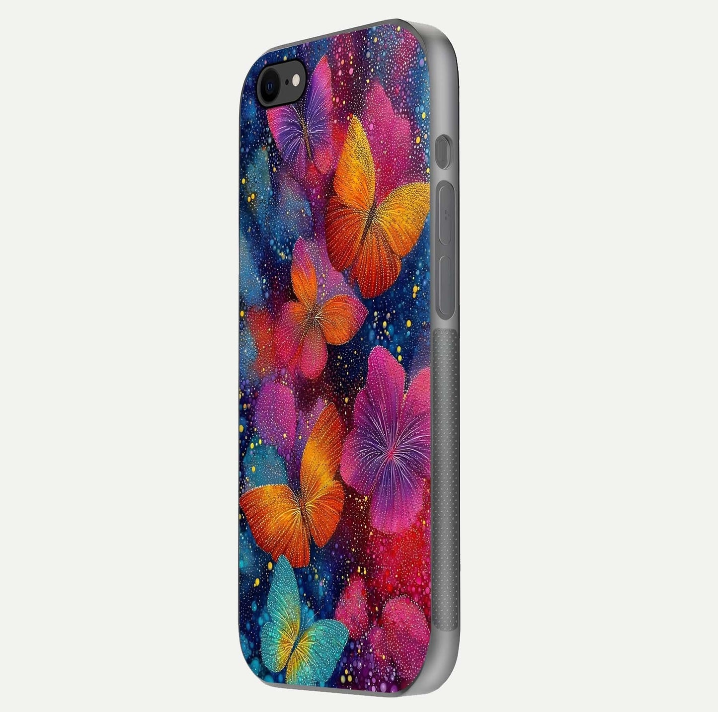 Butterfly Dream Mist Glass Case for iPhone 8 side-angle image showing soft gradient and reflective glow