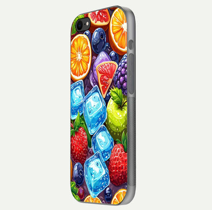 Colorful Fruits with Ice Glass Case for iPhone 8 side-angle photo showing curve gloss and vivid tones
