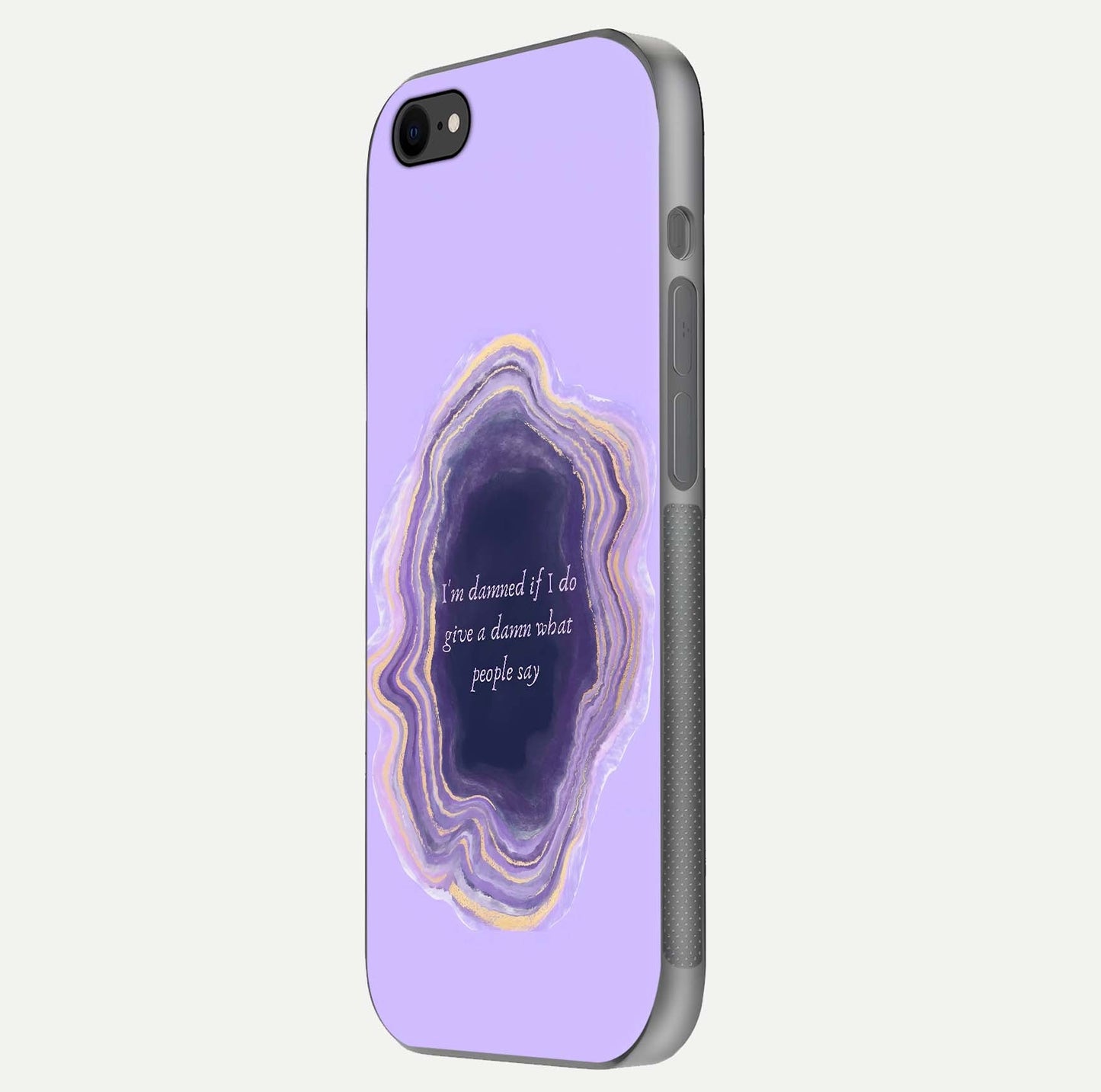 Damned People Quote Glass Case for iPhone 8 side-angle image showing light shine and smooth edges