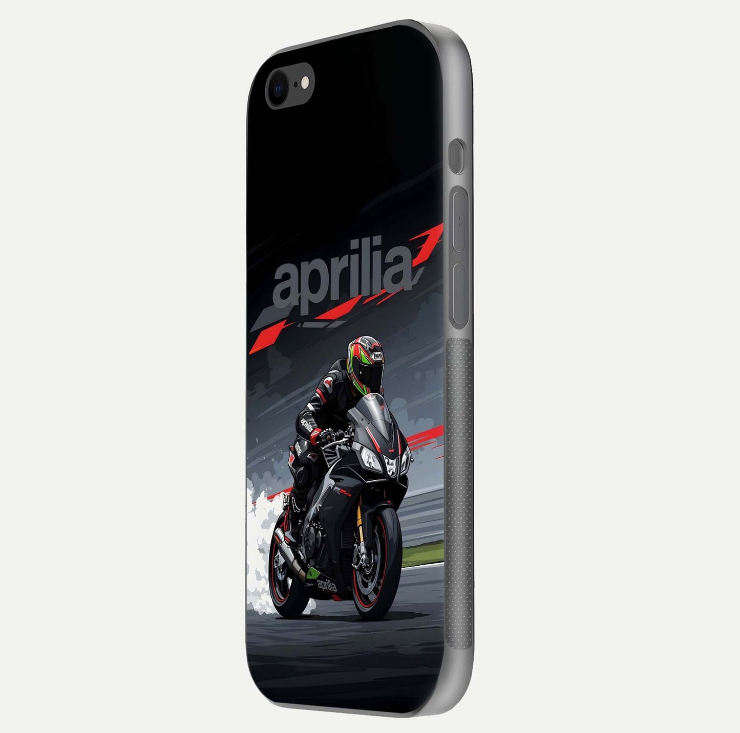 Dark Aprilla Glass Case for iPhone 8 side-angle photo showing reflection gloss and curved edge finish