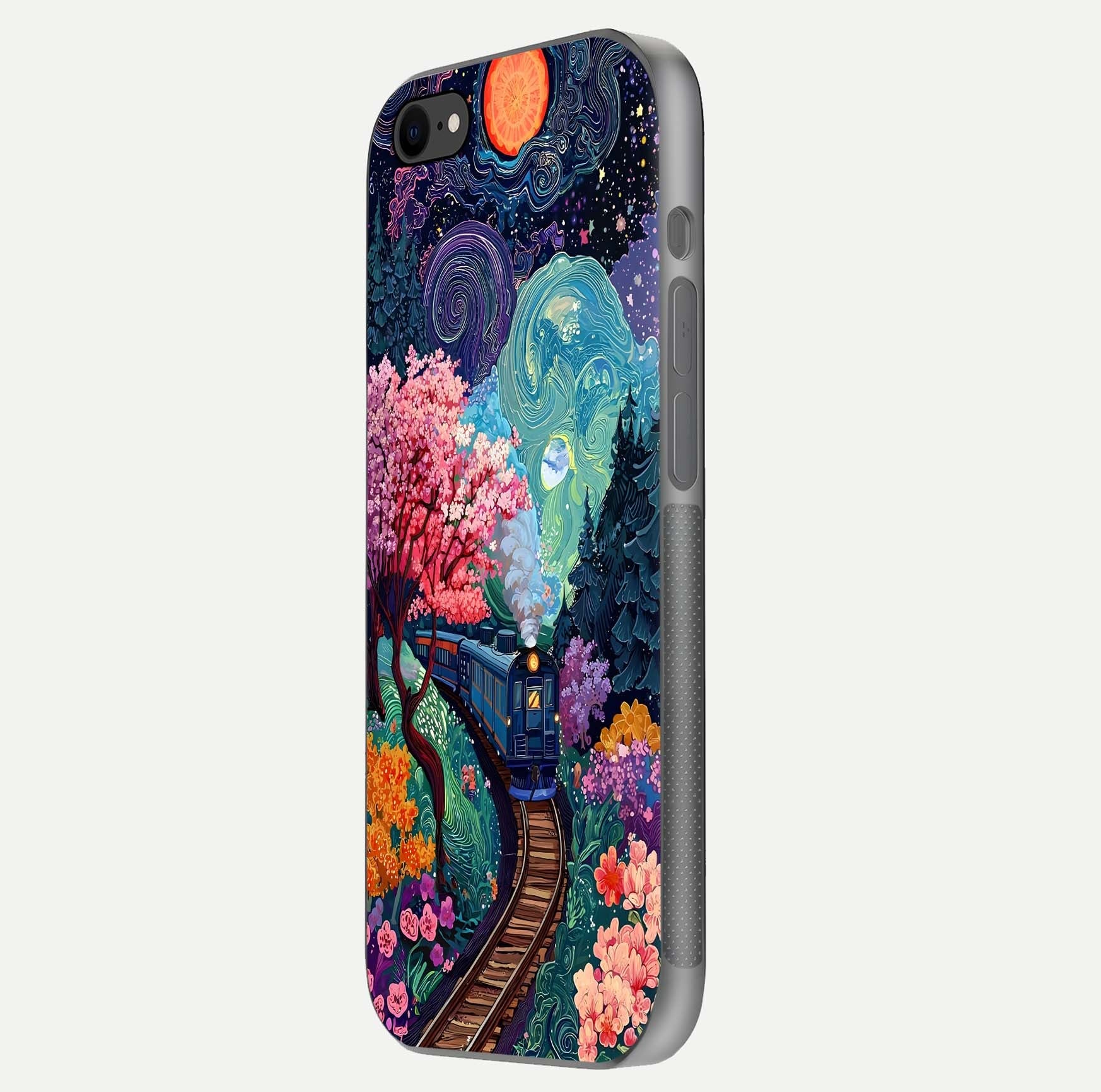 Digital Art Glass Case for iPhone 8 side-angle photo showing shine depth and artistic clarity