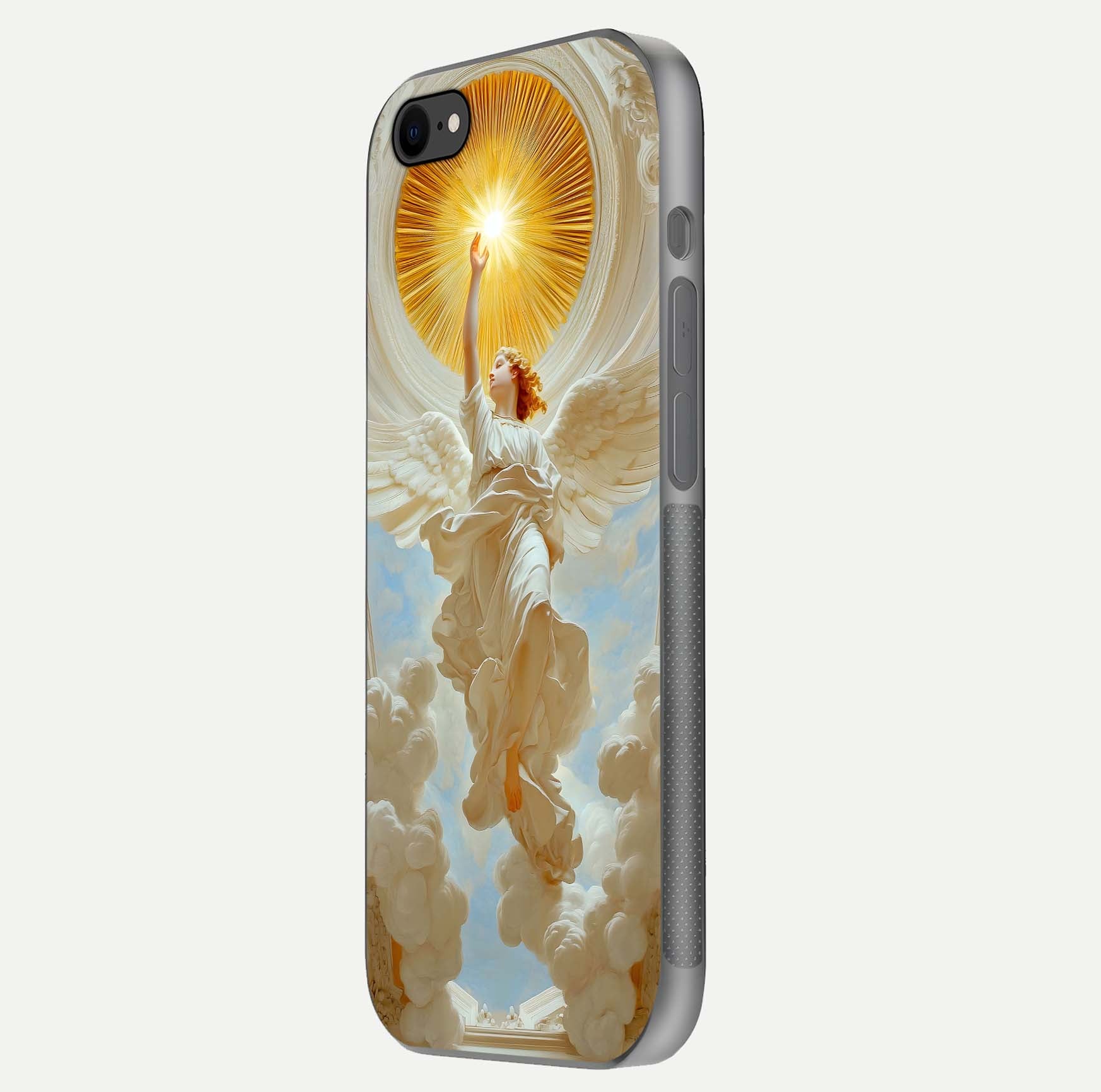 Divine Light Angel Glass Case for iPhone 8 side-angle image capturing reflection shine and edge finish