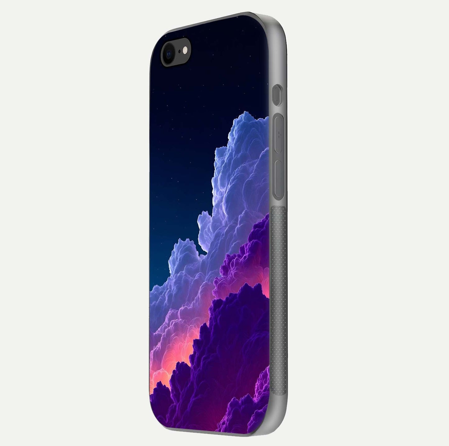Dreamy Cloud Skies Glass Case for iPhone 8 side-angle image showing reflection clarity and polish