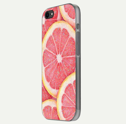 Glitter Grapefruit Glass Case for iPhone 8 side-angle image showing reflection glow and polished edges