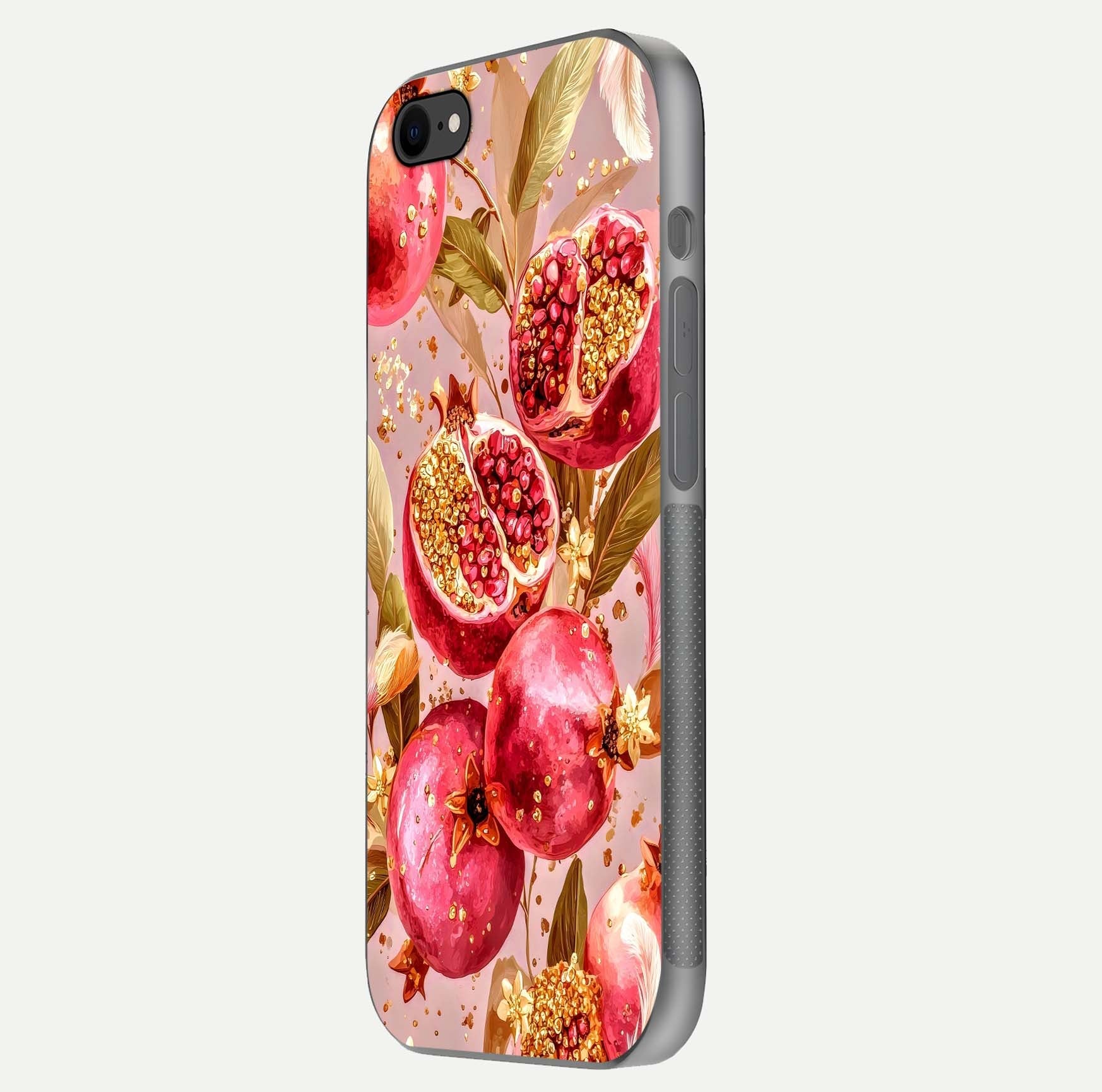 Golden Bloom Glow Glass Case for iPhone 8 side-angle image showing light reflection, gloss texture, and rich tone
