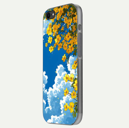 Golden Petal Sky Glass Case for iPhone 8 side-angle image showing reflection depth and metallic floral tones