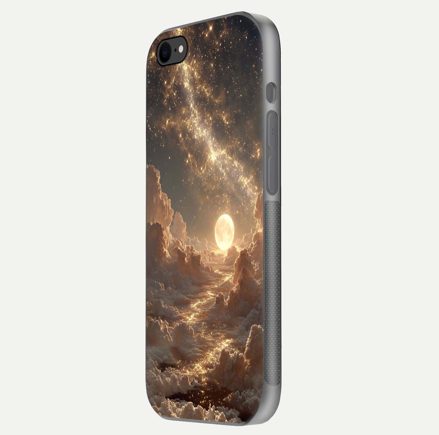 Golden Sky Dream Glass Case for iPhone 8 side-angle image showing reflection shine and smooth surface