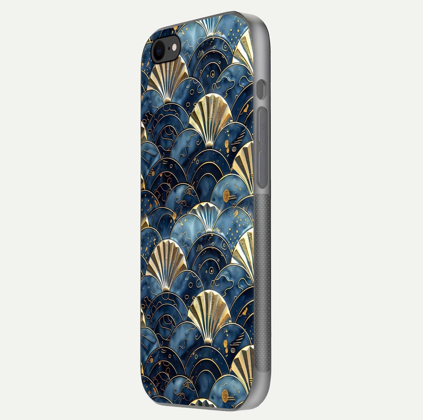 Golden Wave Luxe Glass Case for iPhone 8 side-angle image showing reflection clarity and polished finish