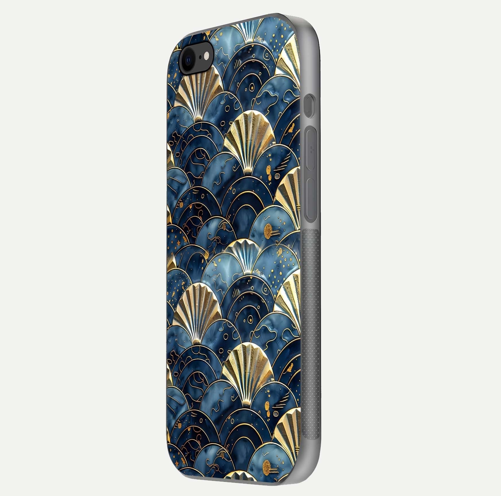 Golden Wave Luxe Glass Case for iPhone 8 side-angle image showing reflection clarity and polished finish