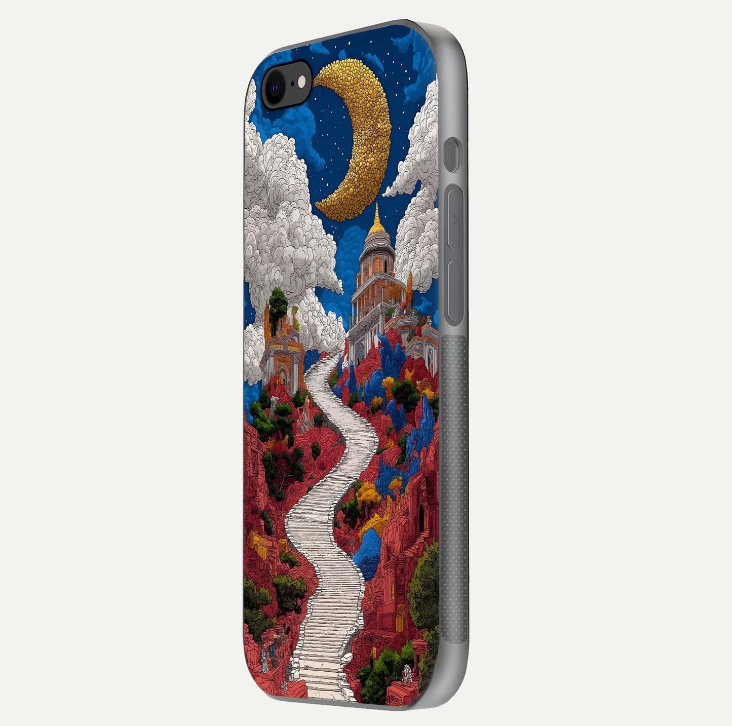 Heavenly Moon Path Glass Case for iPhone 8 side-angle image showing reflection clarity and serene moon glow