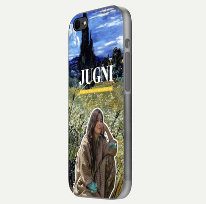 Jugni Soul Vibes Glass Case for iPhone 8 side-angle image with stylish typography and HD finish