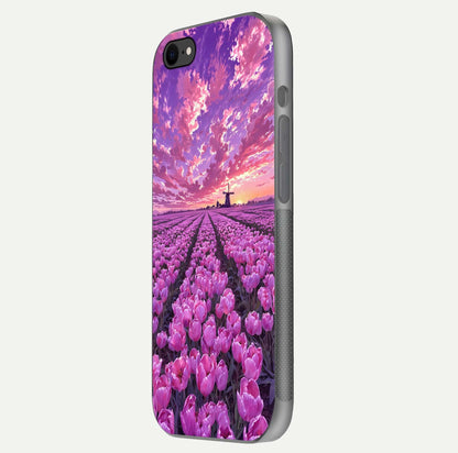 Lavender Dream Skies Glass Case for iPhone 8 side-angle image showing reflection depth and serene tones