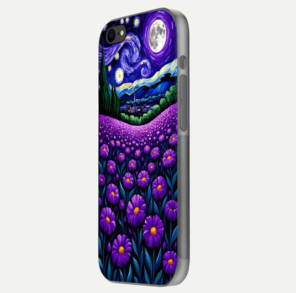 Lavender Moon Field Glass Case for iPhone 8 side-angle image showing HD reflection and moonlit lavender art