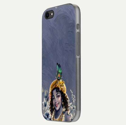 Lord Krishna Glass Case for iPhone 8 side-angle image emphasizing premium reflection and sacred motif