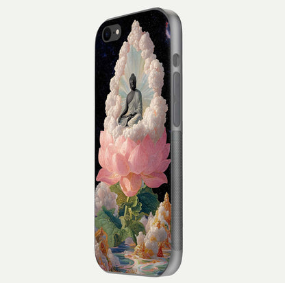 Lotus Divine Peace Glass Case for iPhone 8 side-angle shot showing elegant shine and floral symmetry