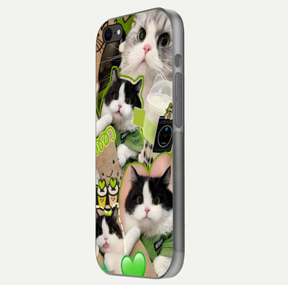Matcha Cats Mood Glass Case for iPhone 8 side-angle image showing shine clarity and cat pattern charm