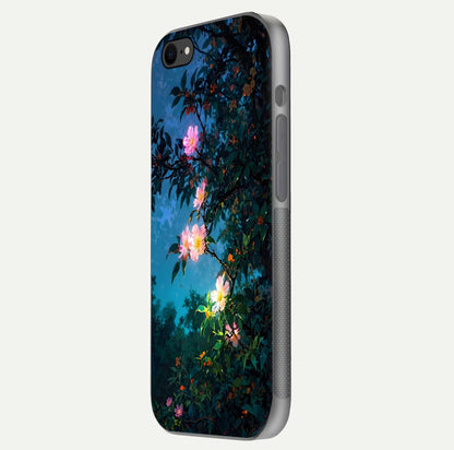 Midnight Bloom Glow Glass Case for iPhone 8 side-angle image revealing reflection and deep midnight hues