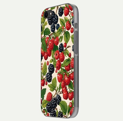Mixed Berry Collage Glass Case for iPhone 8 side-angle image showing reflection and HD fruit texture