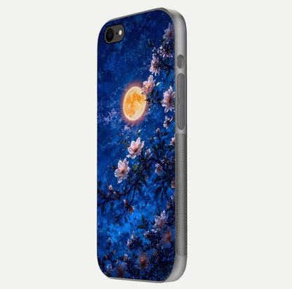 Moonlit Blossoms Night Glass Case for iPhone 8 side-angle image revealing shine and night bloom texture