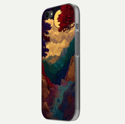 Mystic Valley Light Glass Case for iPhone 8 side-angle image showing shine and peaceful hues