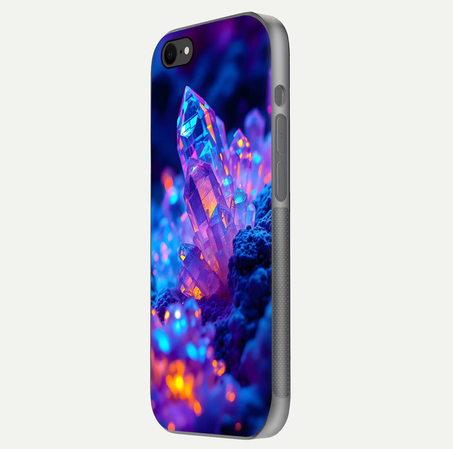 Neon Aura Shards Glass Case for iPhone 8 side-angle image showing light depth and glossy contrast