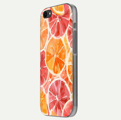 Orange Fruits Pattern Glass Case for iPhone 8 side-angle image showing glossy shine and citrus pattern