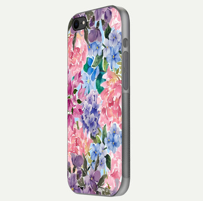 Pastel Floral Mix Glass Case for iPhone 8 side-angle image showing reflection and delicate pastel hues