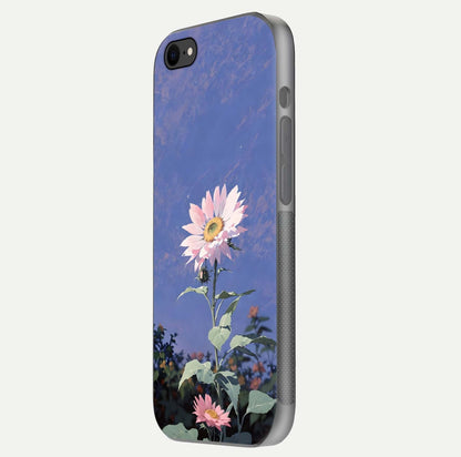 Pink Sunflower Glow Glass Case for iPhone 8 side-angle image showing glossy edges and vivid sunflower tones